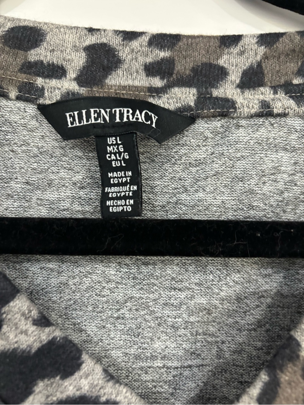 Ellen Tracy Gray Leopard-Print Long Sleeve Top